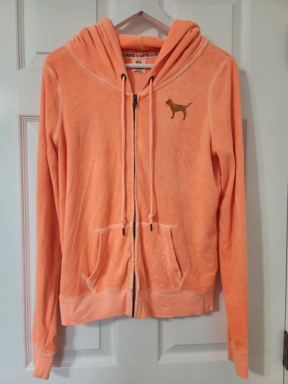 PINK Victoria's Secret Orange Sequin Dog Zip Hoodie - Picture 4 of 8